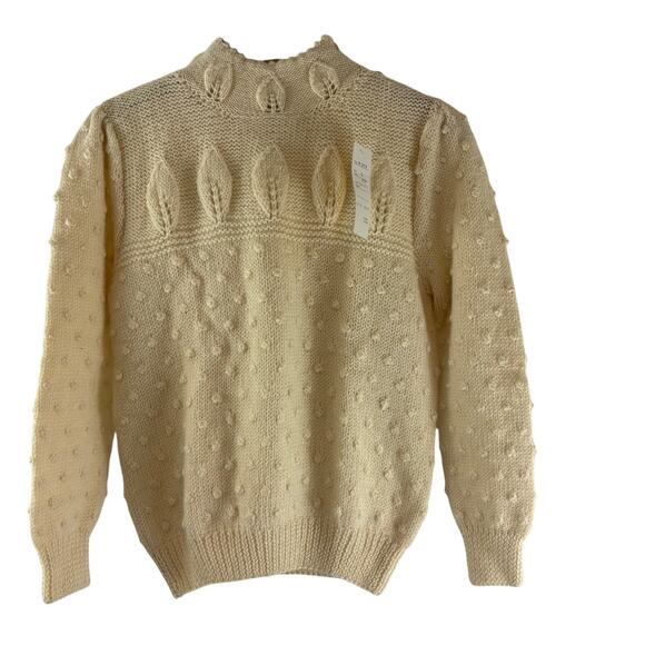 Vintage Sweaters - NOS Emilio Rossi Hand Knitted Wool Sweater Off White Large Mock Neck